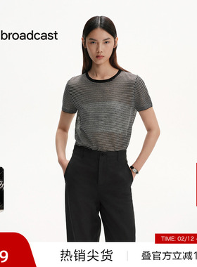 【播奥莱】播黑白条纹短袖针织衫女25新chic韩系上衣DDS2SD5107