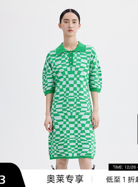 【播奥莱】播夏季polo领棋盘格图案针织连衣裙女DDQ2LD52098