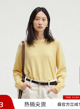 【100%羊绒】播奥莱商场同款圆领针织衫女冬慵懒风毛衣BDR4SD3822
