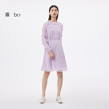 【清仓】播商场同款夏季新款睫毛绣浪漫荷叶边连衣裙女BDQ2LD0518