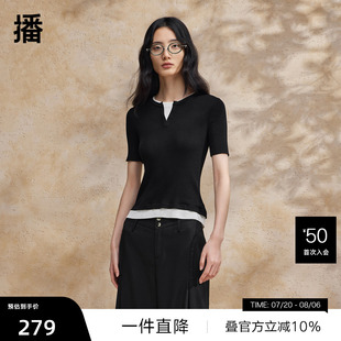 法式 夏季 气质修身 BDR2SD1609 短袖 播奥莱 播针织t恤女商场同款