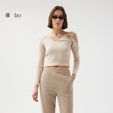 【播奥莱】播小众针织衫女商场同款设计感紧身露肩毛衣BDQ3SD0032
