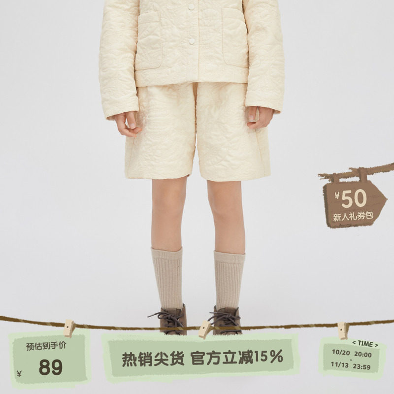 播broadcute童装加厚短裤2024春季新款加棉绣花女童裤子KGR1K808