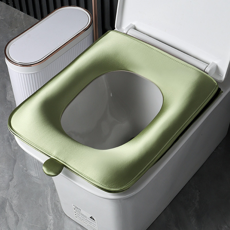 方形仿真丝马桶垫高质感家用加大加厚拉链款四季通用防水长坐便套