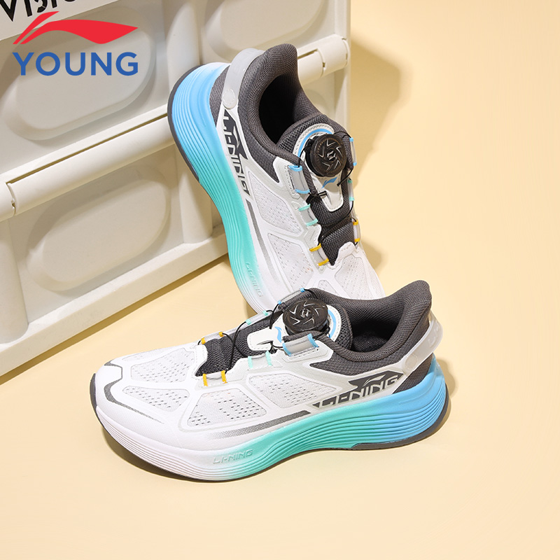 李宁童鞋儿童跑步鞋男大童25秋季新款沁逸减震旋转纽扣透气运动鞋