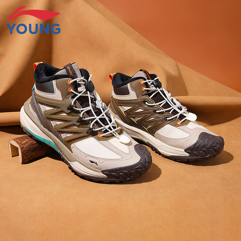 李宁大童新款防滑高帮登山运动鞋