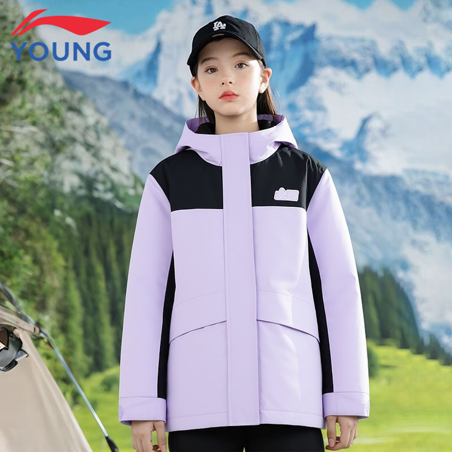 李宁儿童三合一外套羽绒服女童25新款秋冬短款加厚保暖连帽冲锋衣