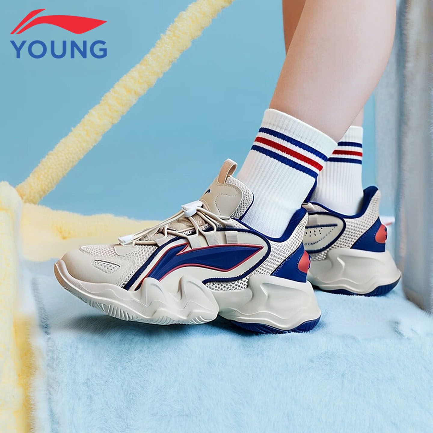 李宁儿童运动鞋男童大童2025秋冬新款鲲鹏轻便舒适防滑减震老爹鞋