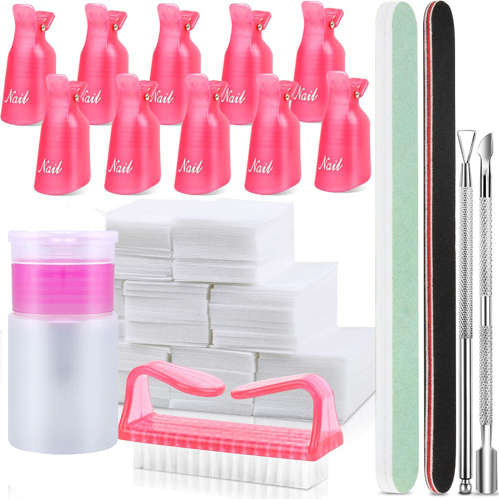 欧美美甲指甲卸甲工具套装卸甲夹子 卸甲刨 小钢推硬质美甲巾压瓶