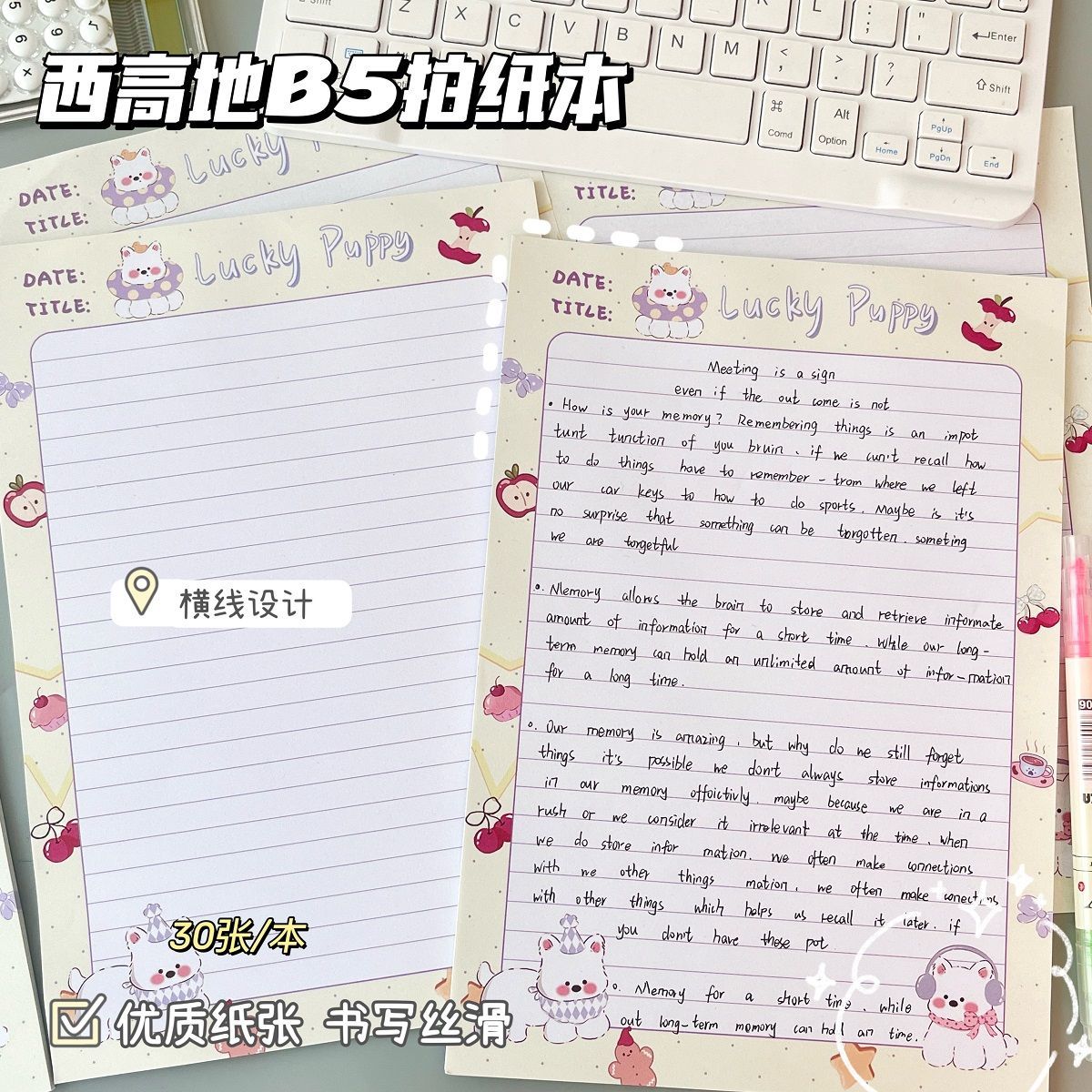 可爱西高地B5拍纸本ins高颜值初高中学生记事本可撕式便携草稿本