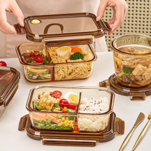 上班族带盖玻璃饭盒微波炉加热专用分隔餐盒水果便当碗密封保鲜盒