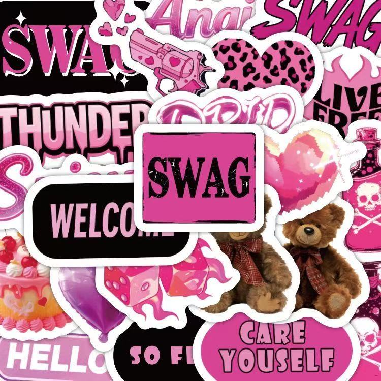 60张Y2K甜美粉色字母笔记本贴纸