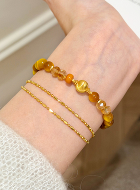 谷岚天然金虎眼石切面黄塔晶手串