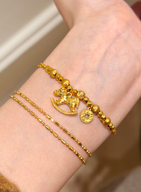 谷岚古法金拉丝串珠马钱币手链