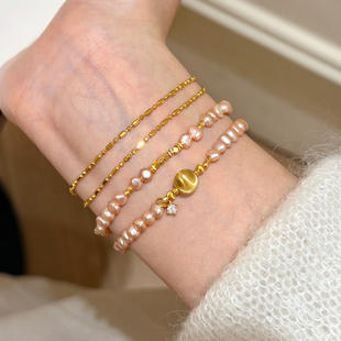 谷岚粉色天然淡水珍珠手链女轻奢小众高级感精致气质手饰2026新款