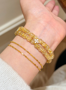 谷岚天然黄水晶金发晶双圈手串