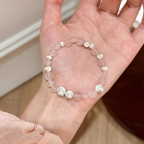 谷岚天然马粉水晶银色串珠手串