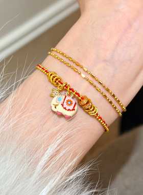 谷岚红色编织红绳小象吊坠手链