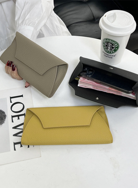 纯牛皮黄色招财真皮长款钱包女2025新款小手拿包放手机大容量钱夹