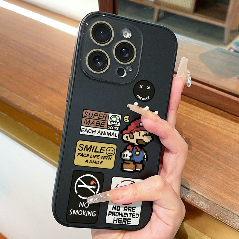 卡通马里奥适用苹果16手机壳iphone15promax新款磨砂保护套ip14磨砂13pm超薄12pro防摔MAX男士女镜头全包外壳