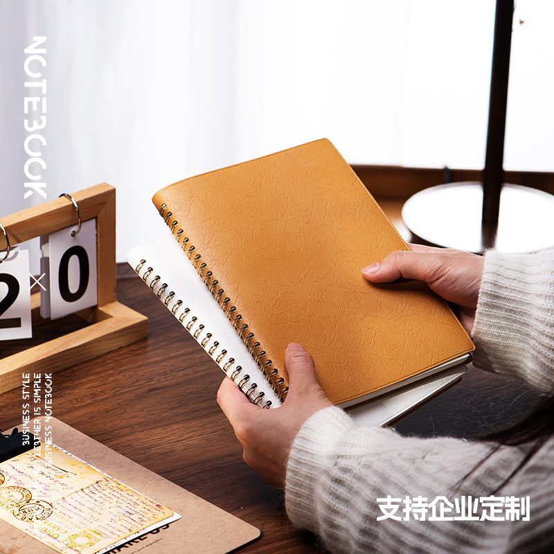 A5横线笔记本本子2025新款线圈本商务记事本会议记录本办公用支持企业定制可印LOGO简约大学生复古软皮日记本