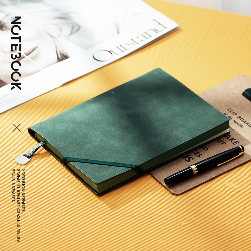 商务正宗羊巴皮镂空插笔A5笔记本本子横线简约大学生通用记事本日记本手账本定制可印LOGO复古白领100G道林纸