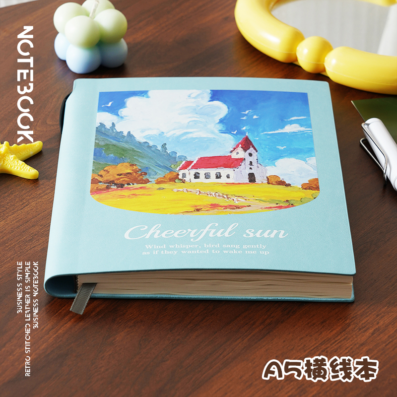 风景油画2025年新款好看的PU皮笔记本本子可爱高颜值加厚A5工作日记本手账记事本初高中生奖品学校礼品可定制