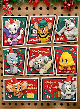 enesco猫和老鼠圣诞冰箱贴磁贴可爱ins风格卡通磁力贴送朋友礼物