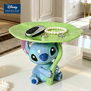 enesco迪士尼史迪仔手办荷叶下的史迪奇陶瓷摆件玄关客厅收纳摆件