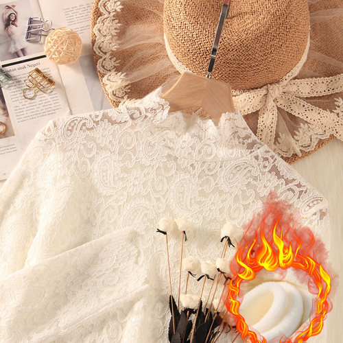 半高领保暖加绒洋气风缕空打底衫