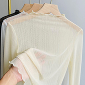 透视打底纱衣女秋冬半高领亮丝网纱打底衫 蕾丝上衣 女毛衣内搭薄款