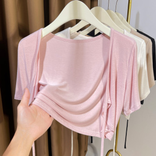 罩衫 粉色短款 外搭开衫 短袖 0304w 小披肩配裙子夏2026新款