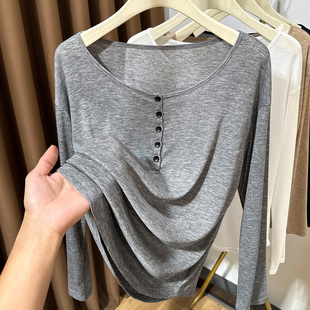 时髦洋派宽松外穿0325z 女2026新款 春夏感灰色V领薄款 针织打底衫