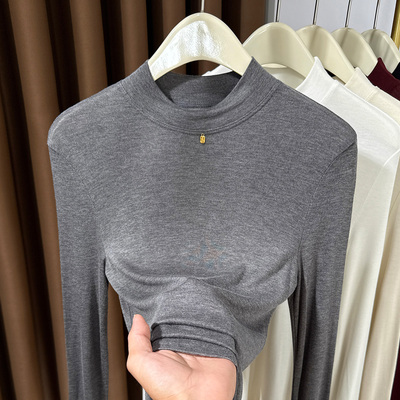 灰色高级感半高领软糯针织打底衫女长袖秋季薄款叠穿内搭洋气小衫