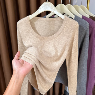 大圆领软糯毛针织打底衫2025新款高级感坑条毛衣秋冬内搭低领小衫