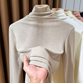 秋冬保暖内搭洋气小衫 燕麦色堆堆领双面绒磨毛打底衫 女高级感长袖