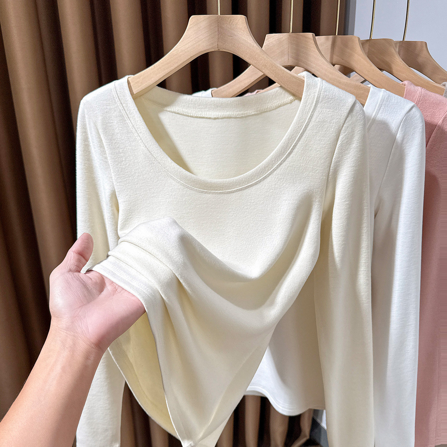 大圆领软糯长袖打底衫女2025新款秋冬双面绒保暖内搭低领洋气小衫