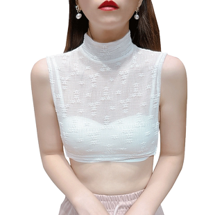 半高领网纱打底衫女半截背心秋冬薄款毛衣内搭蕾丝假领子百搭叠穿