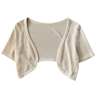 冰丝针织防晒开衫夏季短袖女披肩薄款配吊带裙外搭罩衫短款小坎肩