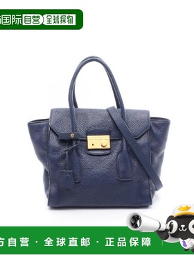 日本直邮中古Prada普拉达女包B级9新Handbag手包牛皮斜挎包蓝色