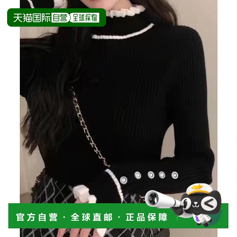 1h可退 日本直邮deux amour 女装 双色配色 高领荷叶边针织衫 女
