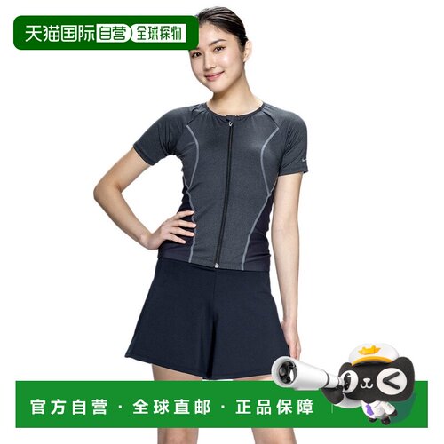 日本直邮Nike 耐克女士健身泳衣半袖拉链分体套装黑色M至3L尺码29