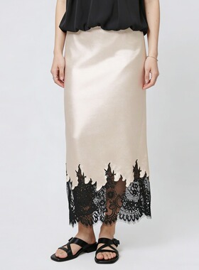 日本直邮SAISON DE PAPILLON 女士 高腰缎面拼接蕾丝长裙 sdp0389