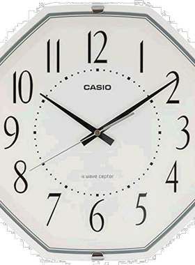日本直邮Casio卡西欧挂钟电波白色机械指针式八边形简约现代