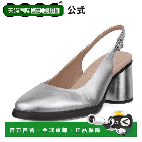 日本直邮ECCO 女士凉鞋 PURE SILVER 金属色 真皮粗跟 2026新款