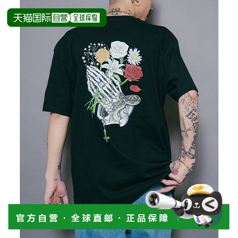 1h可退 日本直邮Subciety 男女同款花卉骷髅图案短袖T恤 10840011
