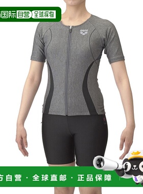 日本直邮ARENA 女士健身分体泳衣 大码半袖 灰色×黑色 AS5SWF44L