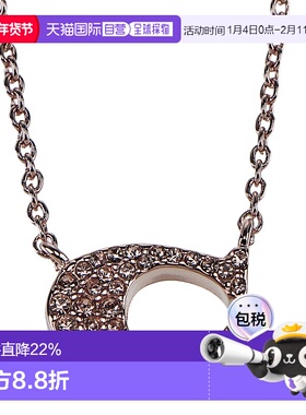 日本直邮COACH蔻驰女士经典LOGO标志C字玫瑰金水晶项链礼物91433