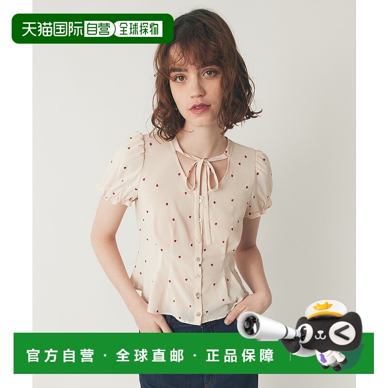 1h可退 日本直邮DEICY 女士心形刺绣雪纺衬衫 长袖蝴蝶结领 17030