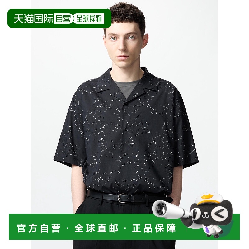 自营 UNIQLO优衣库 印花简约舒适百搭休闲开领短袖衬衫 男女同